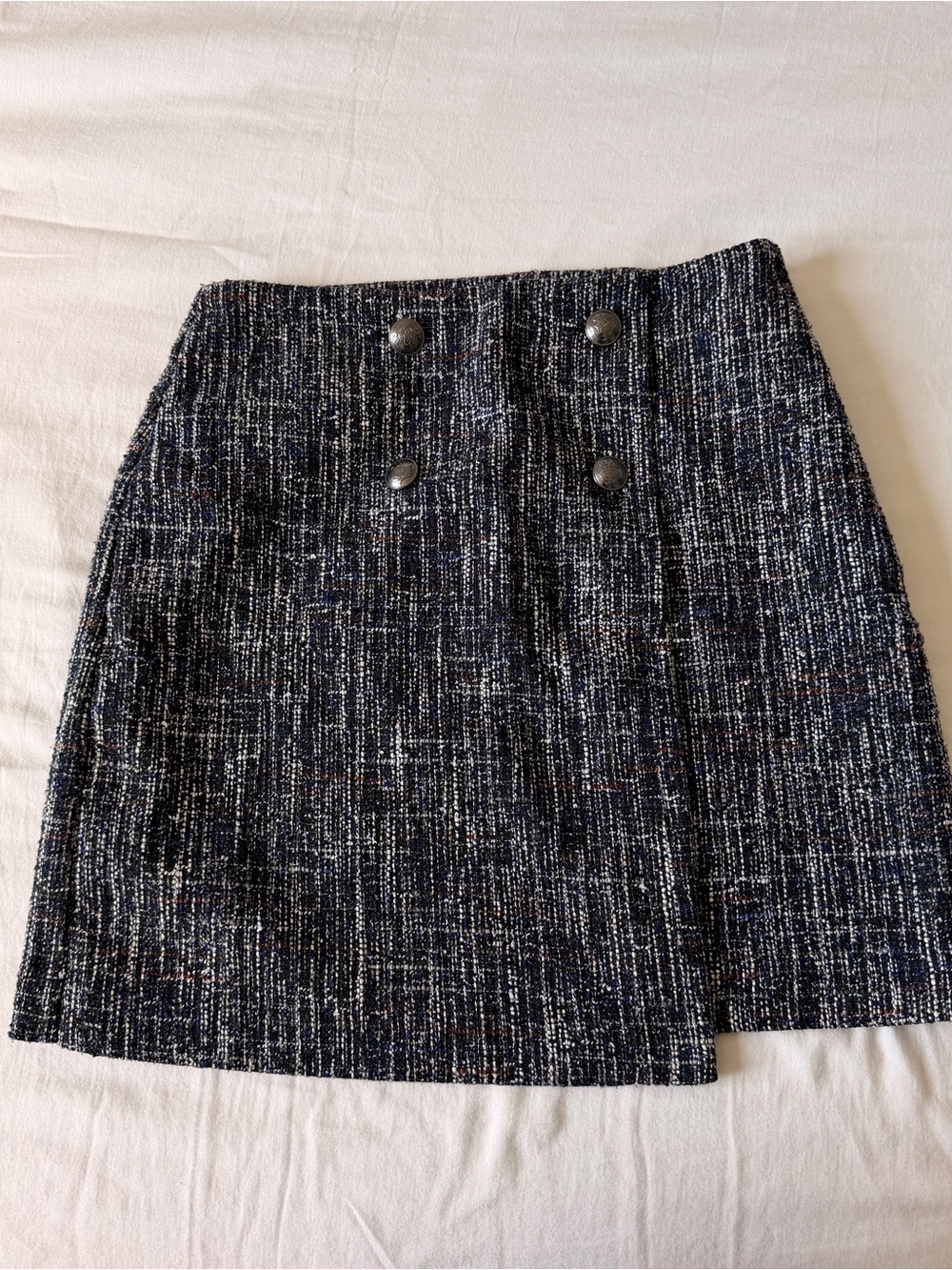 LOFT Black Multicolor Tweed Button-Front Mini Skirt